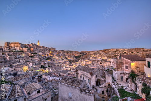 The old town of Matera in southern Italy at dusk © elxeneize