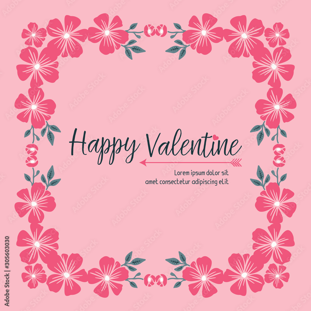 Poster valentine day, with decoration of pink flower frames blooms. Vector Poster valentine day, with decoration of pink flower frames blooms. Vector