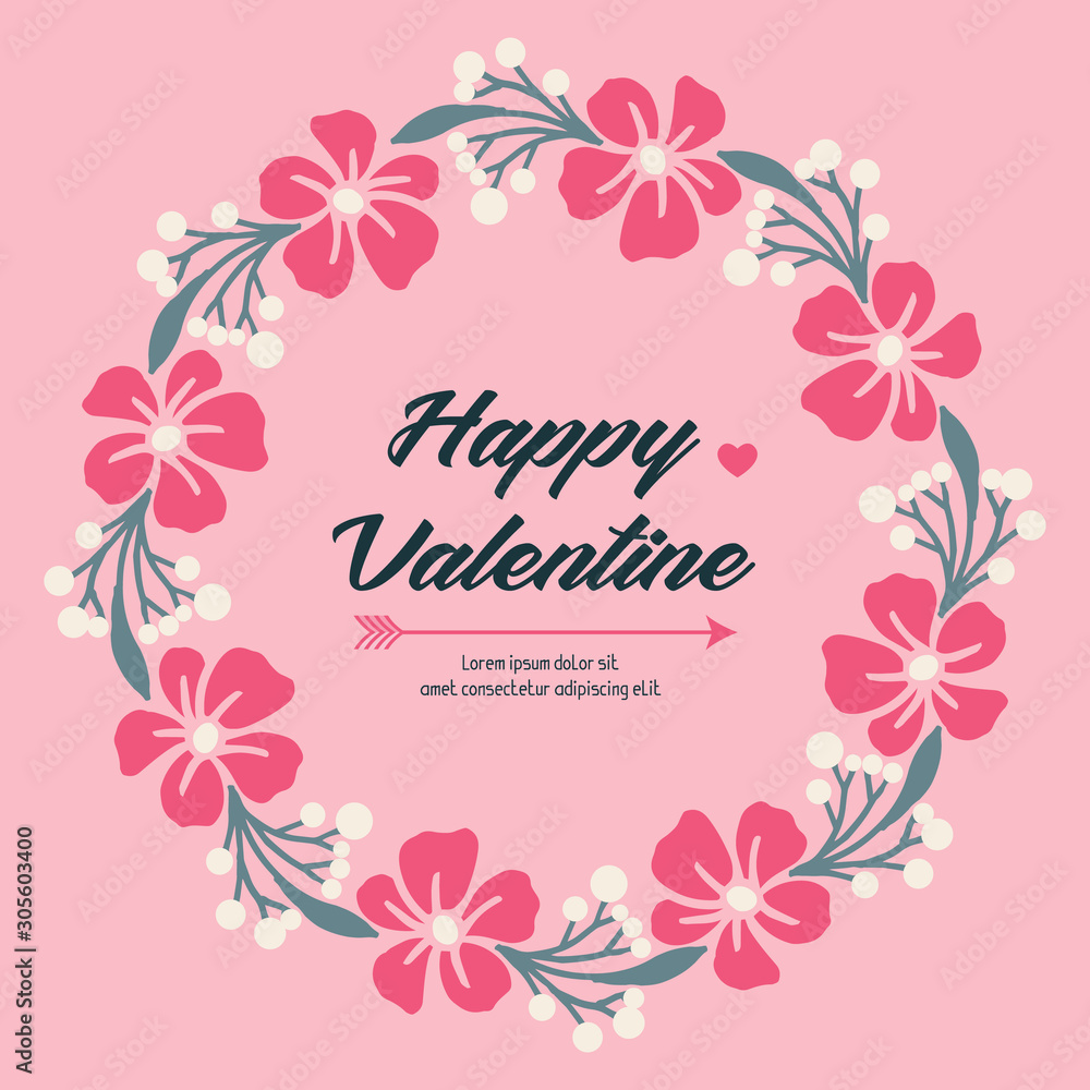 Greeting card or poster for valentine day, with art style of leaf flower frame. Vector Greeting card or poster for valentine day, with art style of leaf flower frame. Vector