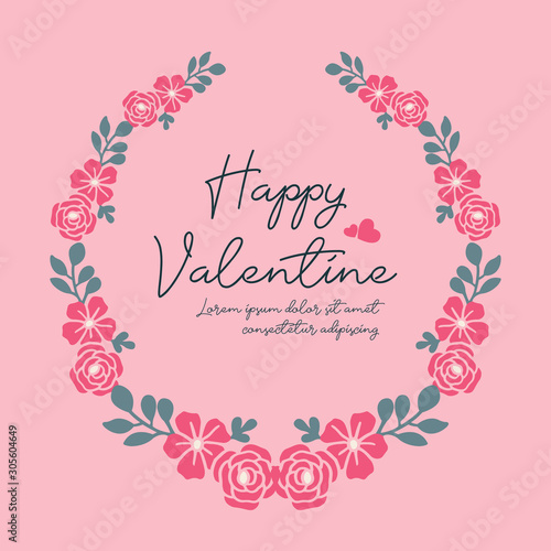 Elegant banner lettering of valentine day, with decorative beauty of pink flower frame. Vector © StockFloral