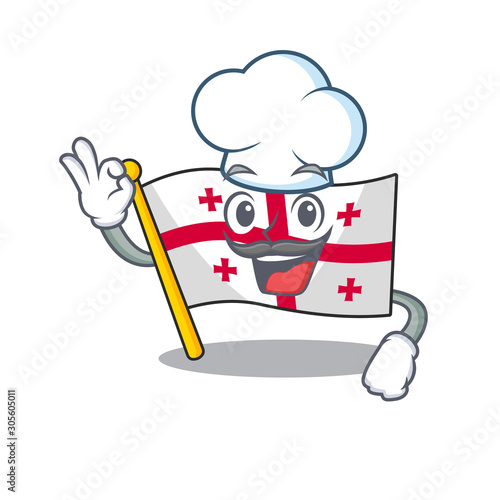 Happy Chef flag georgia cartoon character with white hat