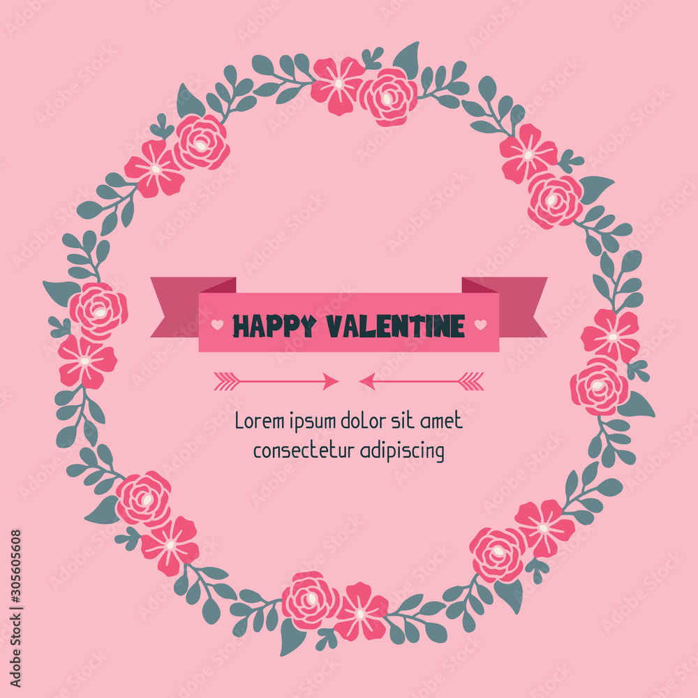 Design banner of happy valentine day, with abstract leaf flower frame crowd. Vector Design banner of happy valentine day, with abstract leaf flower frame crowd. Vector