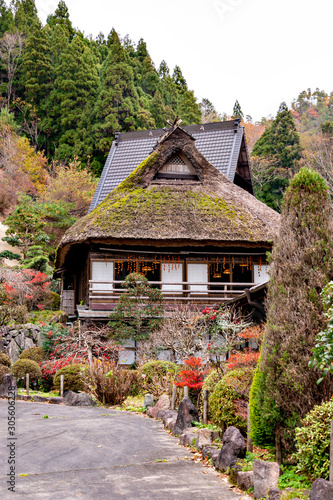 Traditional Japanese house with thatched leaf