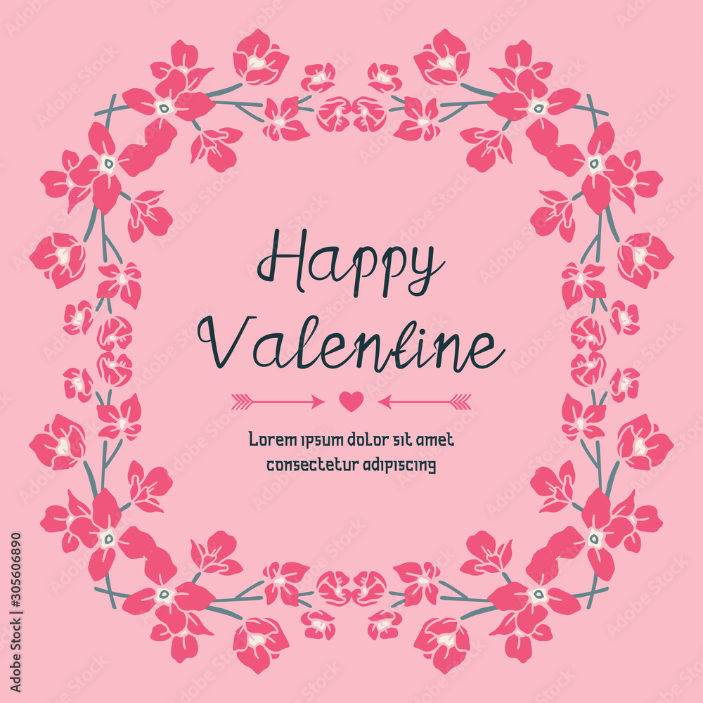 Ornament poster valentine day, with ornate wallpaper of pink wreath frame. Vector
