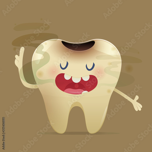 Halitosis concept of cartoon tooth with bad breath