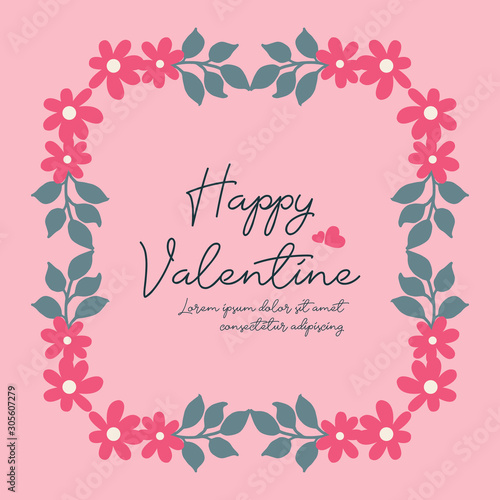 Card lettering happy valentine day, with various shape pattern of leaf flower frame. Vector © StockFloral