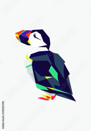 puffin bird in wpap style vector illustration
