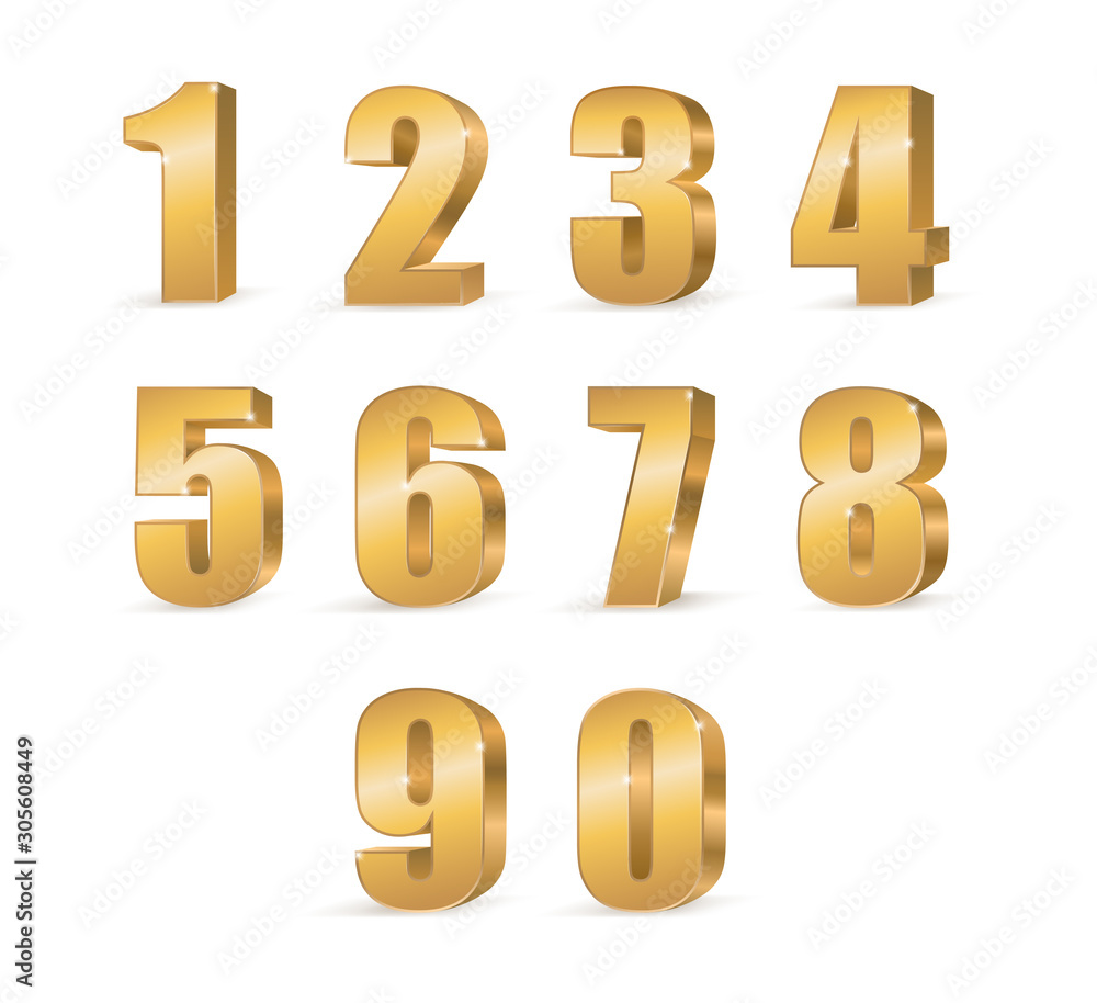 Gold 3d numbers. Symbol set. Vector illustration Gold 3d numbers. Symbol set. Vector illustration