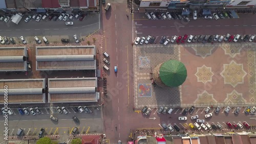 Aerial top down view of a public tower known as Menara Condong Teluk Intan in Malaysia. photo