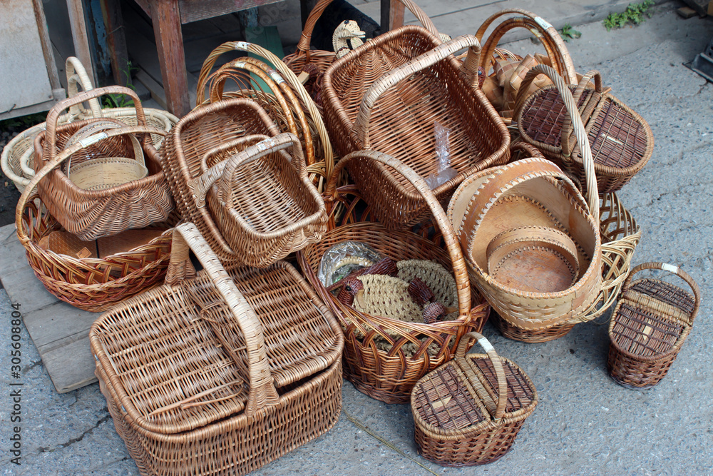 Empty wicker baskets