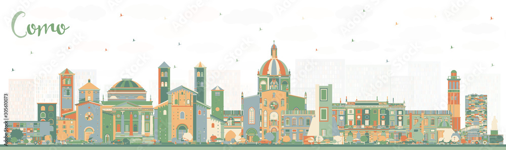 Como Italy City Skyline with Color Buildings.