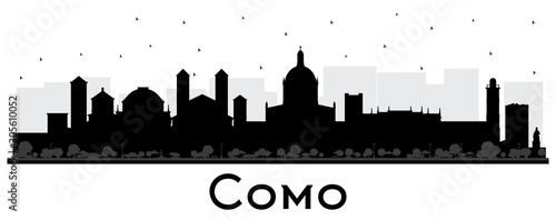 Como Italy City Skyline Silhouette with Black Buildings Isolated on White.