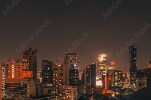 Bangkok night view with skyscraper in business district in Bangkok Thailand © banlai