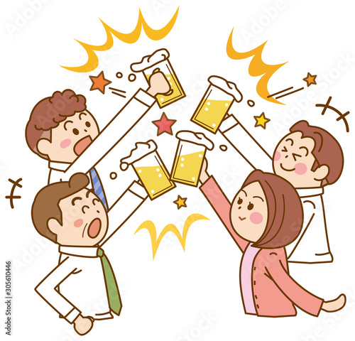仕事仲間で乾杯をしているイメージイラスト