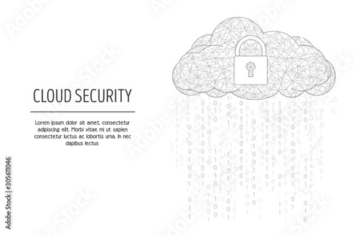 Cloud security web banner template, vector polygonal art style illustration