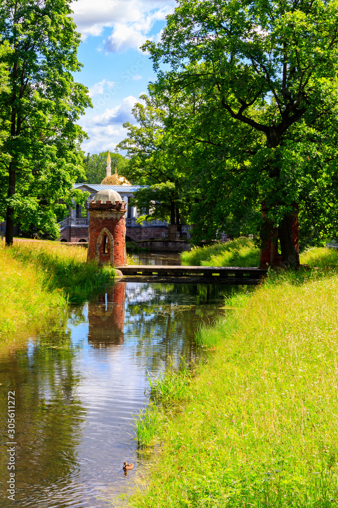 Red (Turkish) cascade with two turrets in the Catherine Park in Tsarskoye Selo, Pushkin, Russia Red (Turkish) cascade with two turrets in the Catherine Park in Tsarskoye Selo, Pushkin, Russia