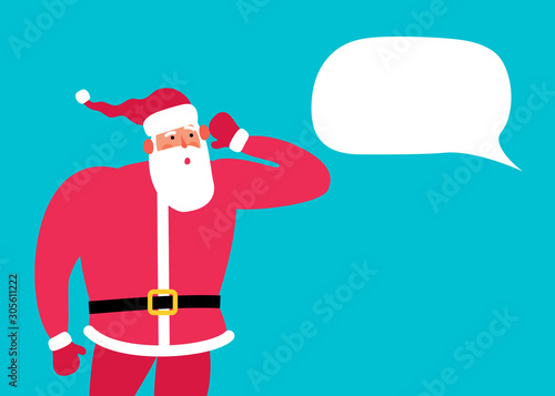 santa claus holding hand near his ear and listen