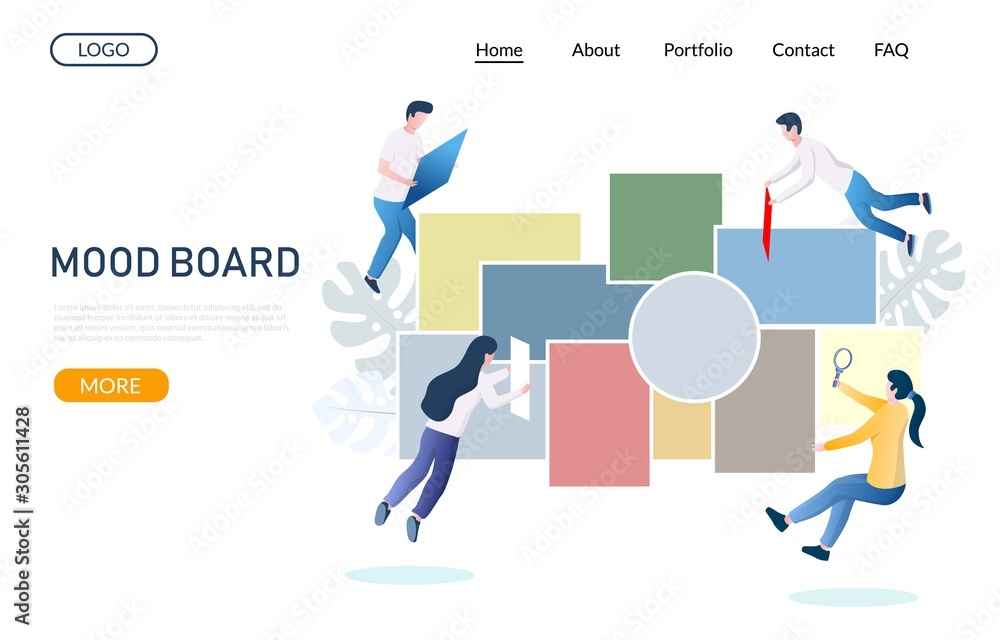 Mood board vector website landing page design template Mood board vector website landing page design template
