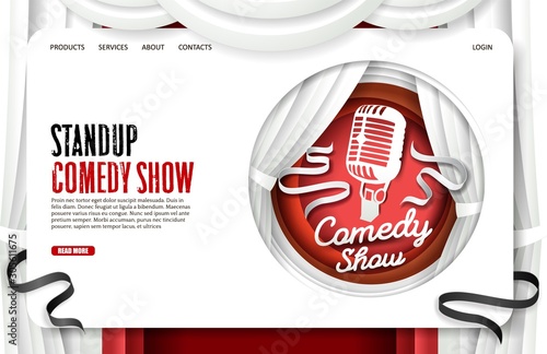 Stand up comedy show vector website landing page design template