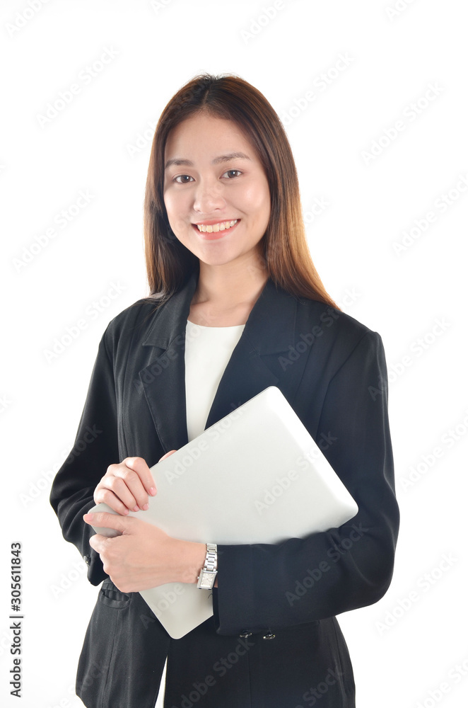 young business woman holding labtop young business woman holding labtop