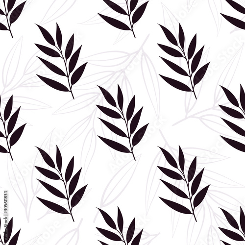 Vector seamless pattern with silhouettes of branches and leaves  floral design for fabric  wallpaper  textile  web design.