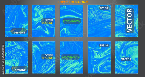 Set abstract marble modern designe. Splash acrylic colored bright liquid. Paints texture A4. For sale flyer cover presentation print business cards calendars invitations sites packaging. Copy space.