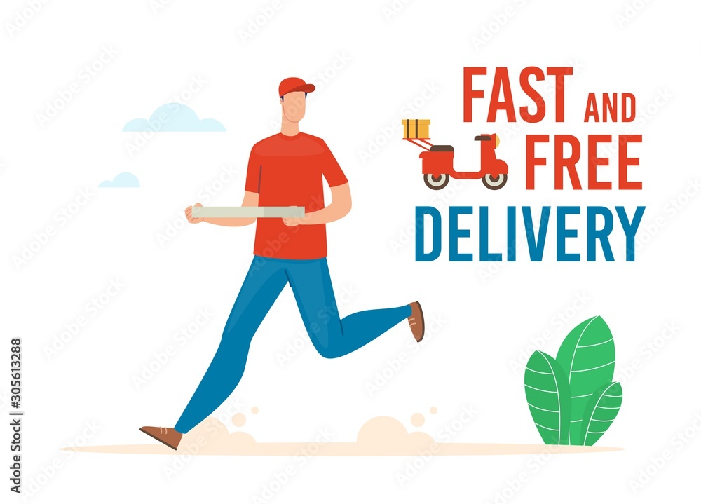 Fast and Free Pizza Delivery Flat Vector Banner