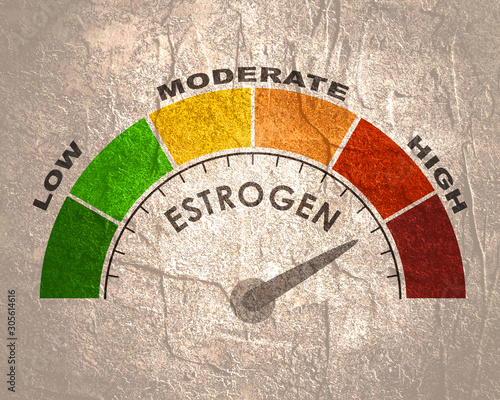 Hormone estrogen level measuring scale. Health care concept illustration. photo
