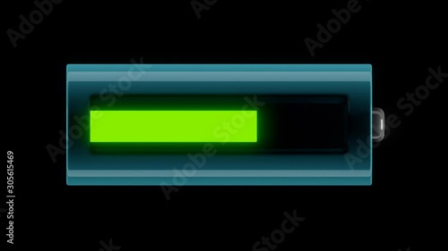 Blue battery charging. 3d animation