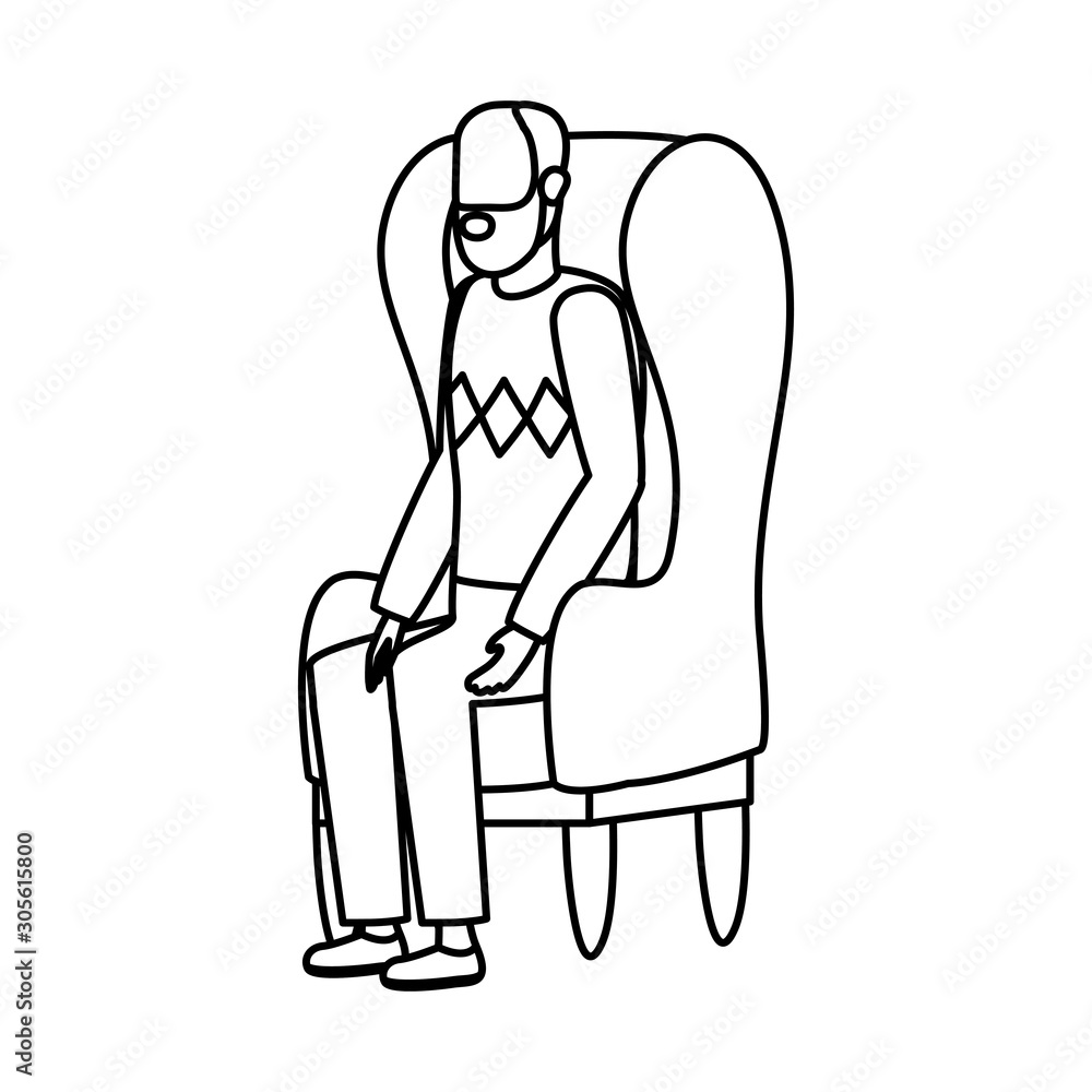 cute grandfather seated in sofa character cute grandfather seated in sofa character