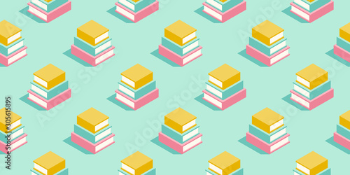 Stack of books seamless pattern in pastel colors. Education minimal vector background for promotion, book fair, literature festival and events.