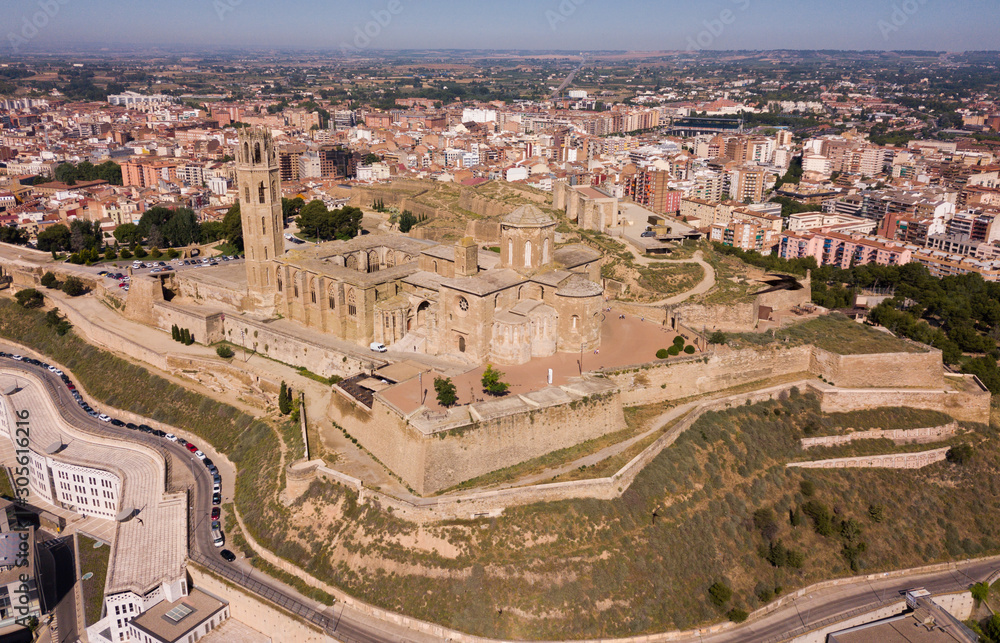 Aerial view of Lleida with Old Cathedral