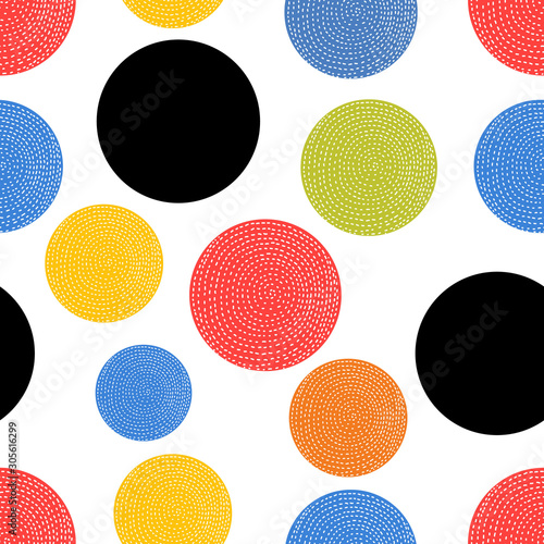 Decorative abstract polka dots in the style of the 60s.. Cheerful polka dot vector seamless pattern. Can be used in textile industry, paper, background, scrapbooking.