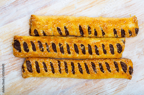 Puff pastry filled with chocolate photo