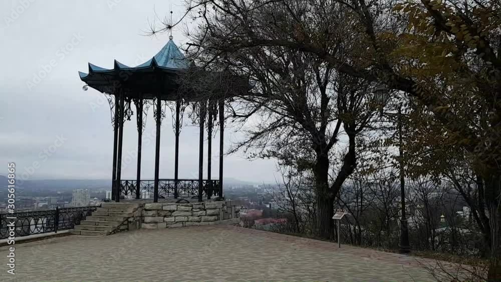 Observation deck with panoramic views of the city of Pyatigorsk. Chinese gazebo in a picturesque place Observation deck with panoramic views of the city of Pyatigorsk. Chinese gazebo in a picturesque place