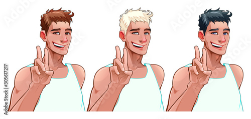 Smiling boy in three versions