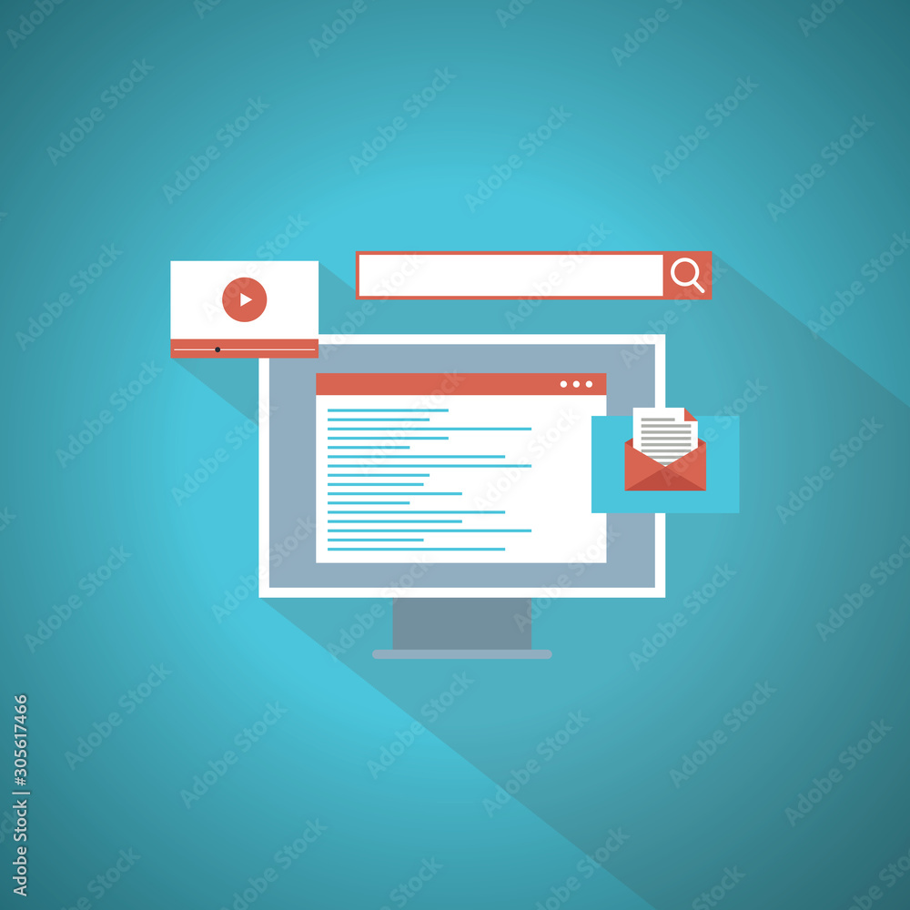 Fototapeta premium Web development and coding: laptop with virtual interactive screens. Blue Theme Concept.