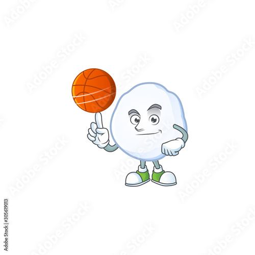 Mascot of snowball cartoon character style with basketball