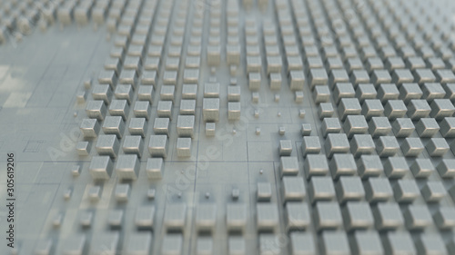 White cubes on techno surface 3D rendering