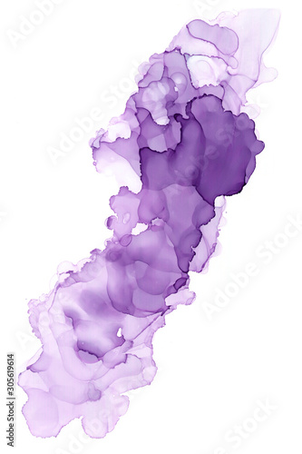 Magical purple texture alcohol ink. Abstract spots of paint on a white background. 