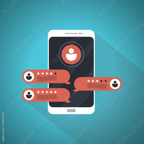Customer Reviews.Review rating on mobile phone. Review rating bubble speeches. Review rating bubble speeches on mobile phone. 