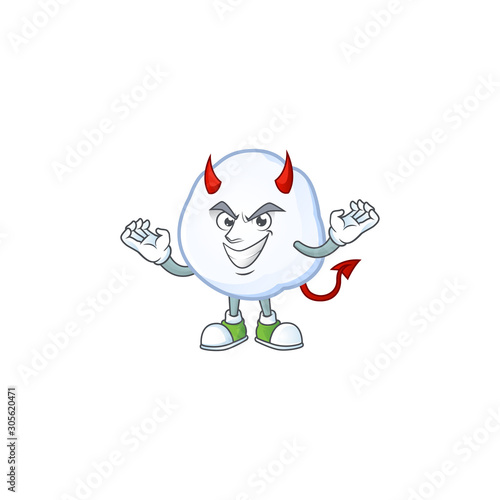 mascot cartoon of snowball on a Devil gesture design