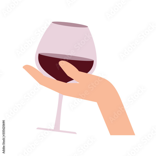 hand with wine glass cup flat style icon