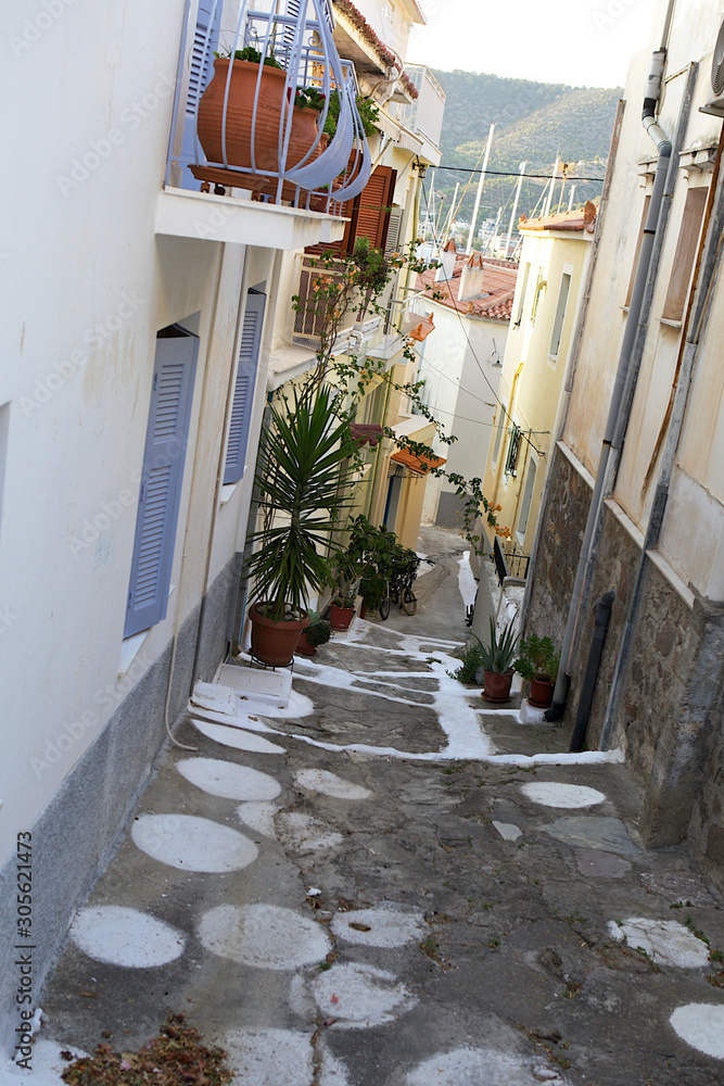 Street on the island of Poros. Greece.