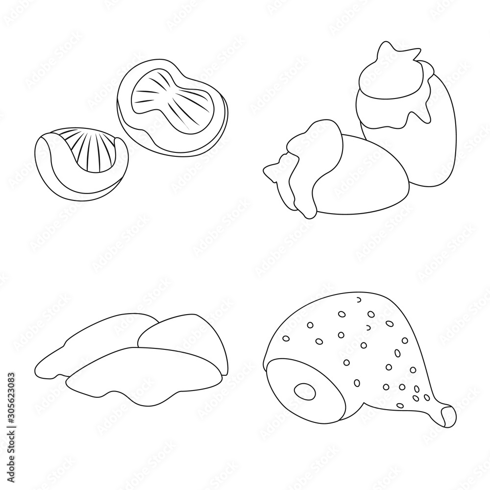 Vector illustration of food and grilled logo. Collection of food and bird stock symbol for web.