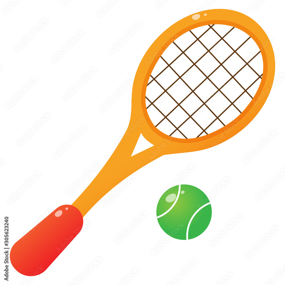 Color image of cartoon tennis racket with ball on white background. Sport.  Vector illustration. Stock Vector | Adobe Stock