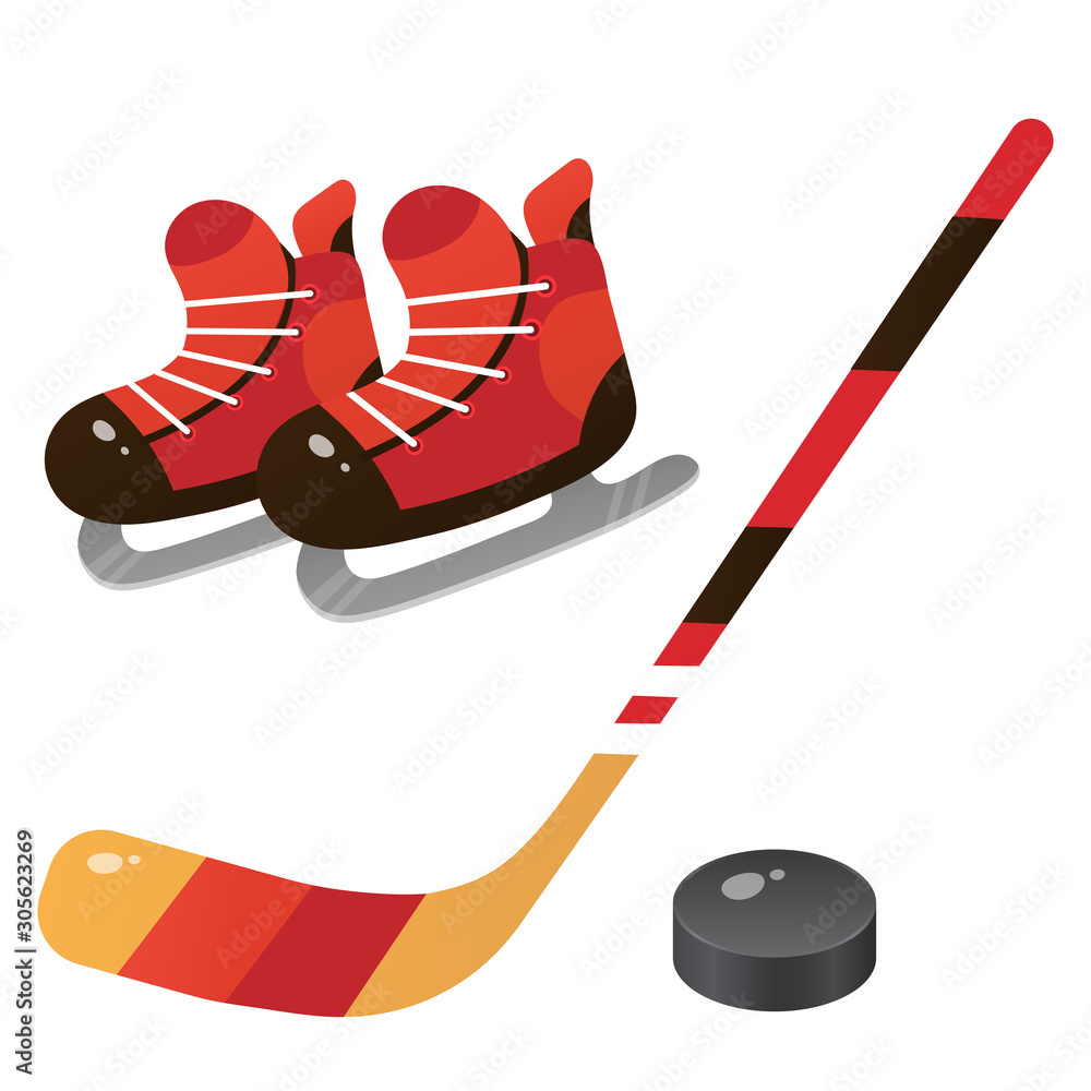 cartoon hockey stick and puck