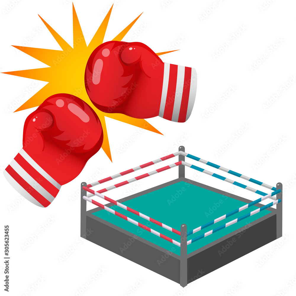 Color images of cartoon boxer gloves and boxing ring or tatami on white  background. Sports equipment. Boxing. Vector illustration. Stock Vector |  Adobe Stock