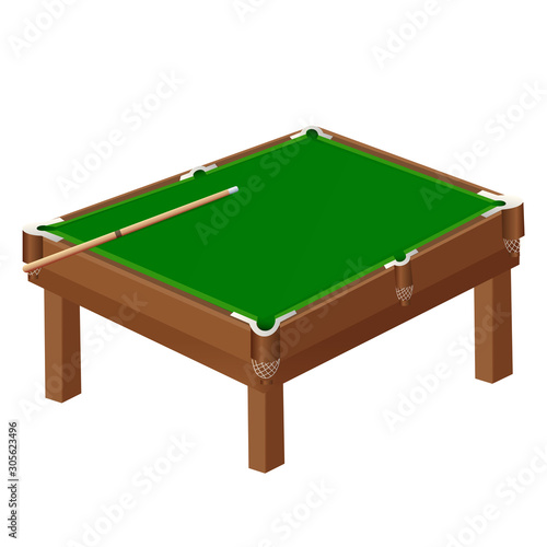 Color image of pool table on white background. Sports equipment. Billiards. Vector illustration.