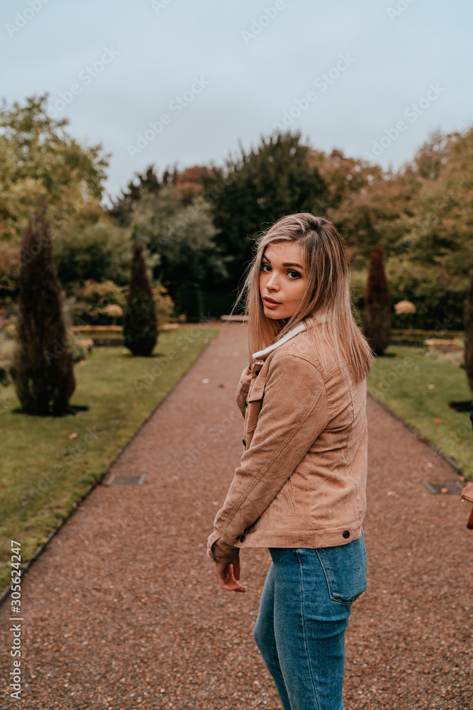 Portrait Charming Young Woman with Blonde Hair, Street Style Portrait Charming Young Woman with Blonde Hair, Street Style
